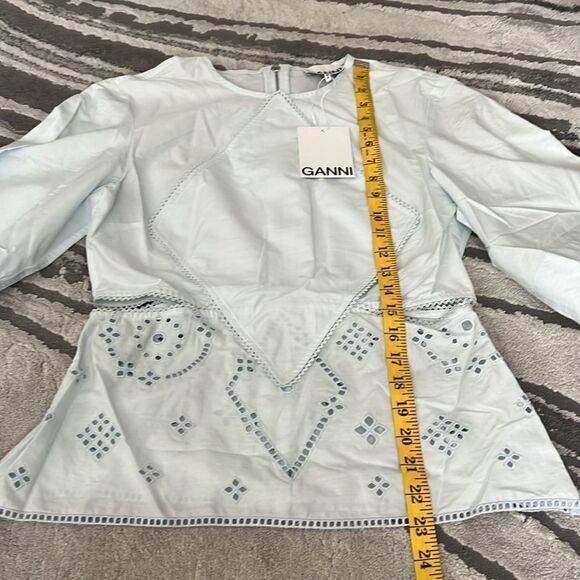 GANNI Women’s Broderie Anglaise Blouse Top Full Zipper - Picture 9 of 13